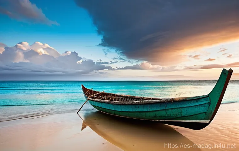 마다가스카르 해양 사고 사례 - **Prompt:** A serene, wide-angle shot of the coastline of Madagascar at dawn. In the foreground, a p...